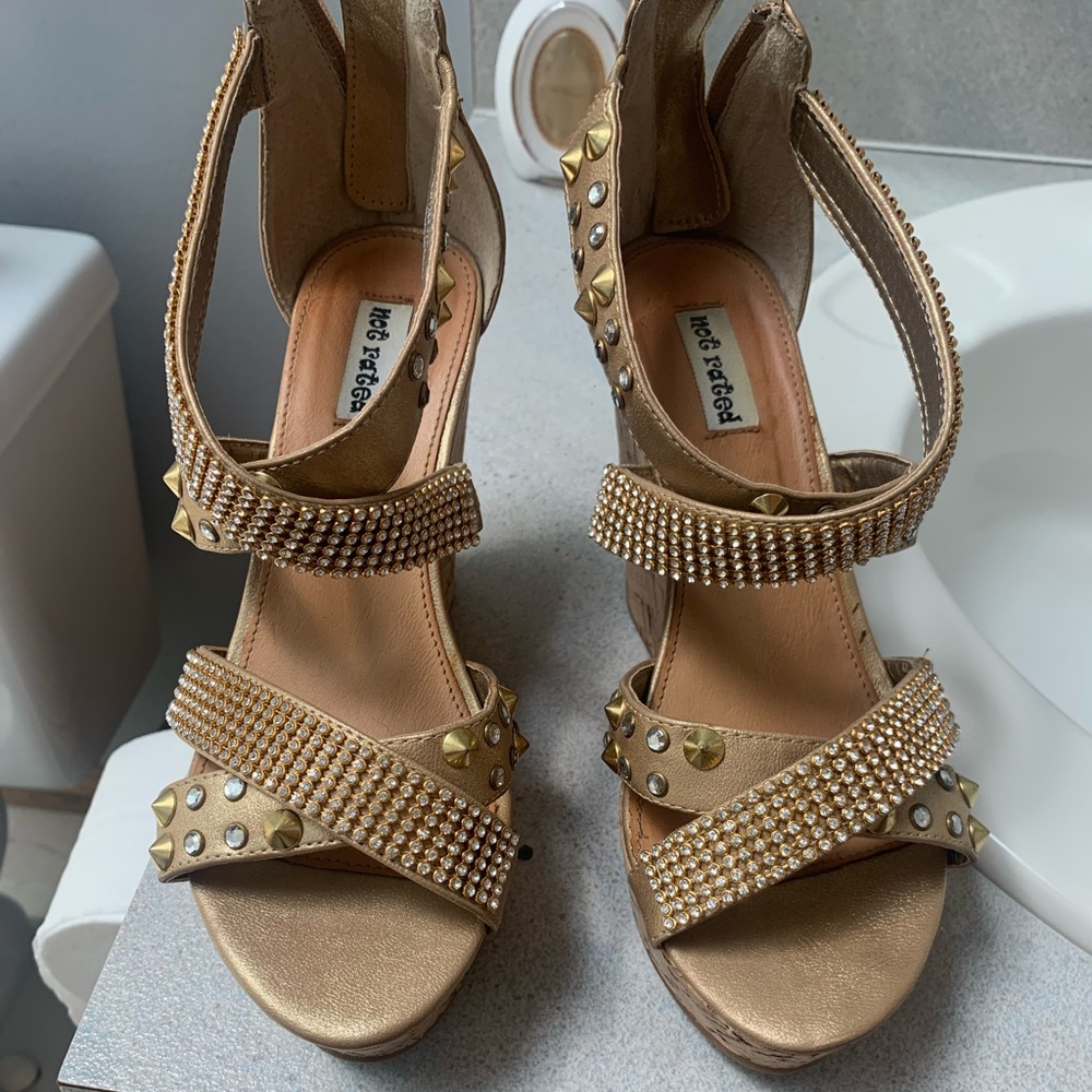 Not Rated gold sparkly and studded wedges.